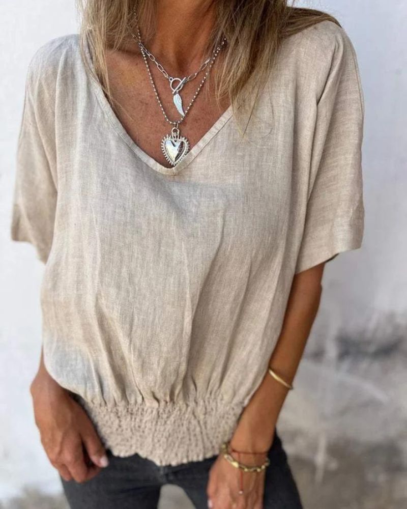BOMIA - T-shirt Con Vita Comoda e Scollatura a V