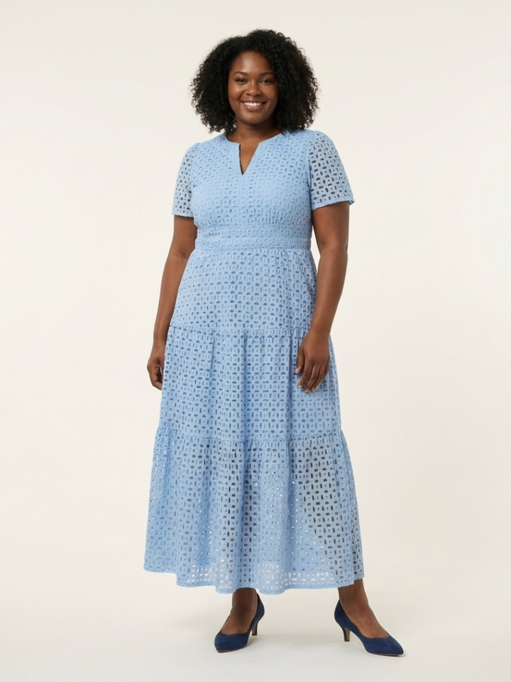 Brielle | Vestito Midi a Maniche Corte con Scollo a V a Strati