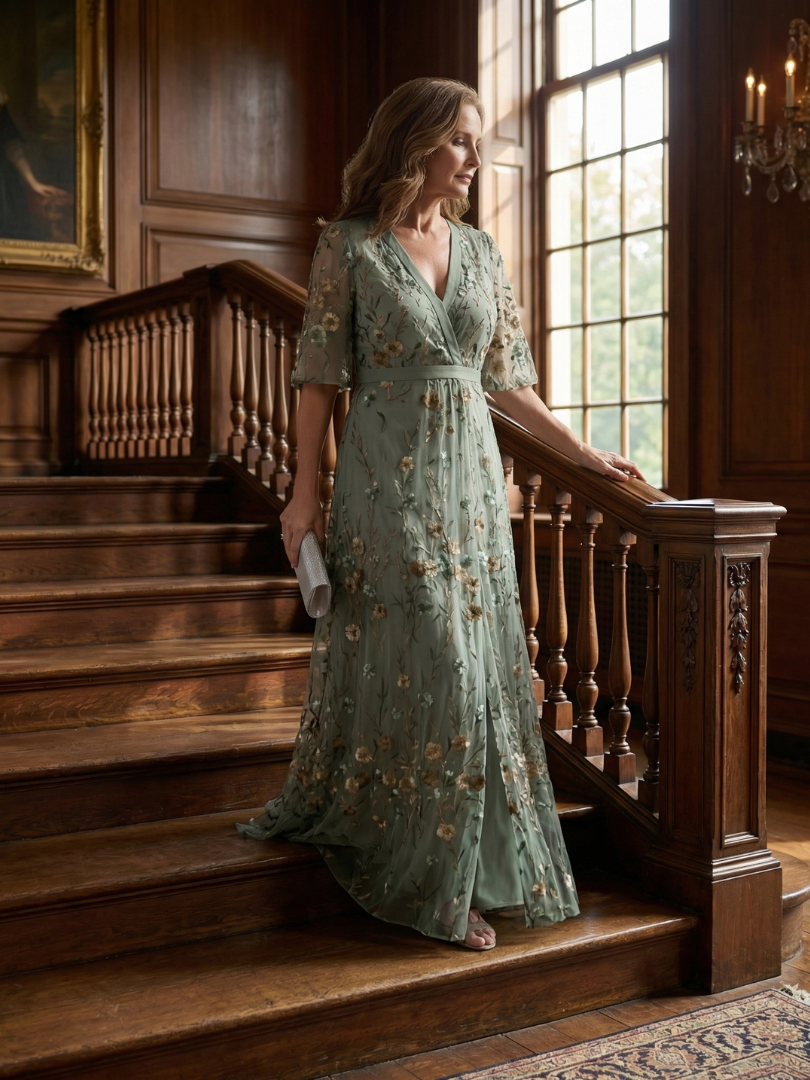 Selora | Vestito Maxi Floreale con Scollo All'Americana