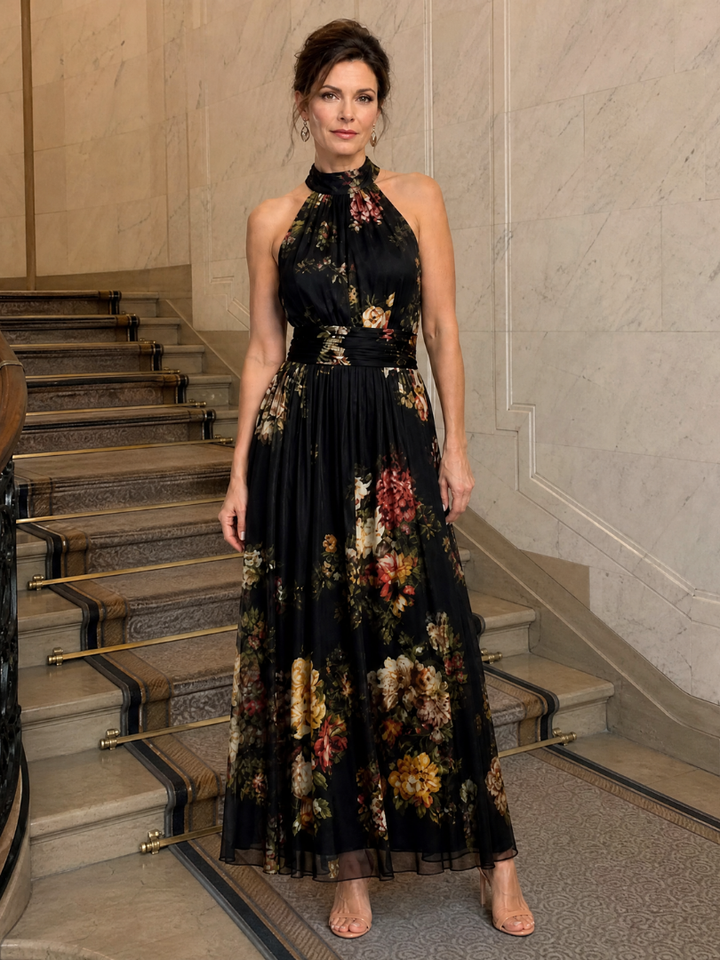 Sior | Abito Midi con Collo Halter a Fiori