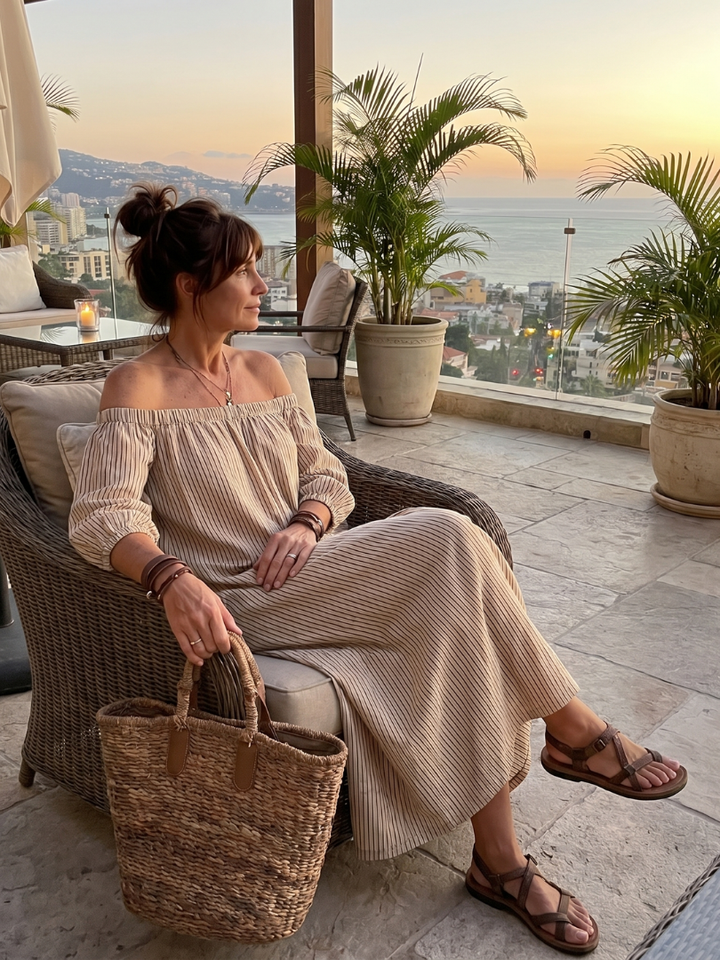 Eufemia | Abito Maxi a Righe con Spalle Scoperte