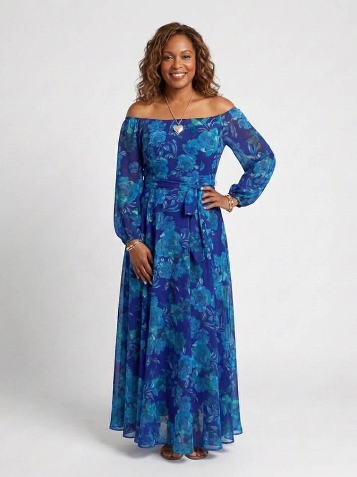 Ellis & Johnson™  | Abito Maxi Floreale Off Shoulder