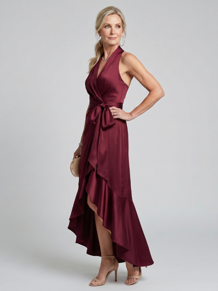 Honora | Vestito Midi Asimmetrico con Collo Halter
