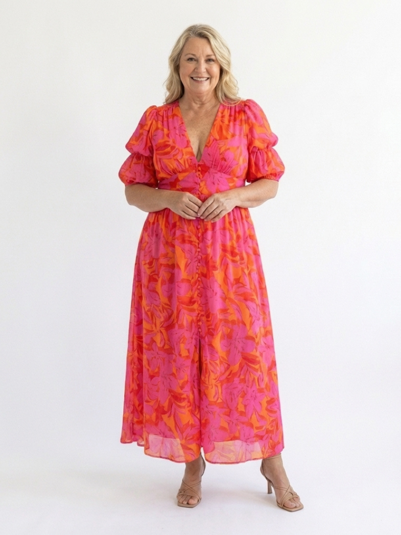 Willow | Abito Midi a V con Maniche a Palloncino