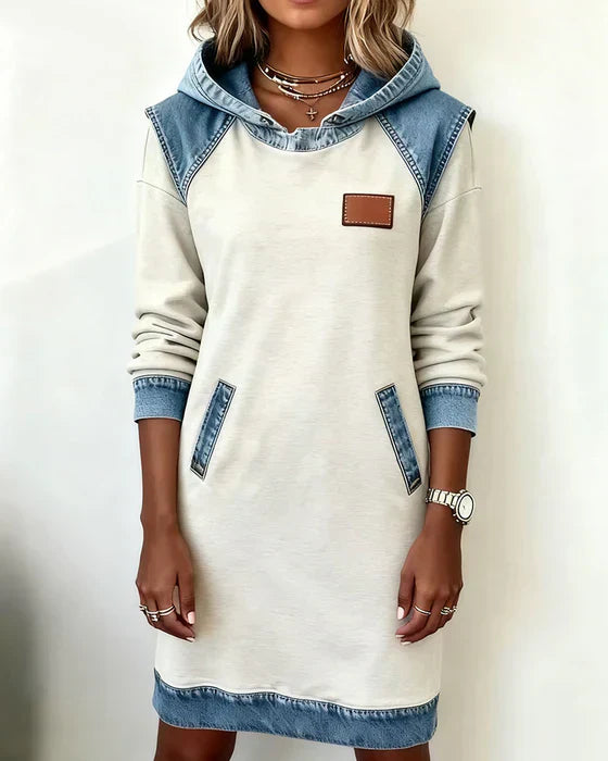 Alexa | Vestito con Cappuccio a Contrasto Accogliente
