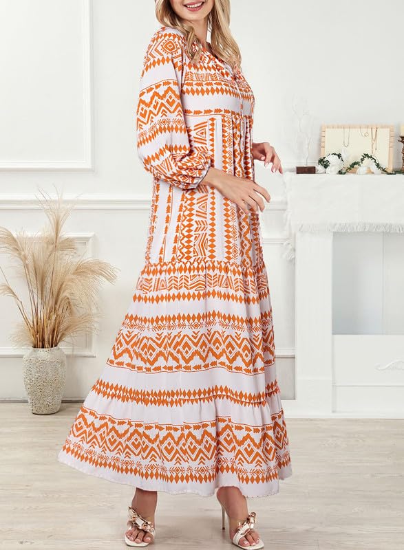 Abito Maxi Boho a Maniche Puff con Fantasia Floreale da Donna