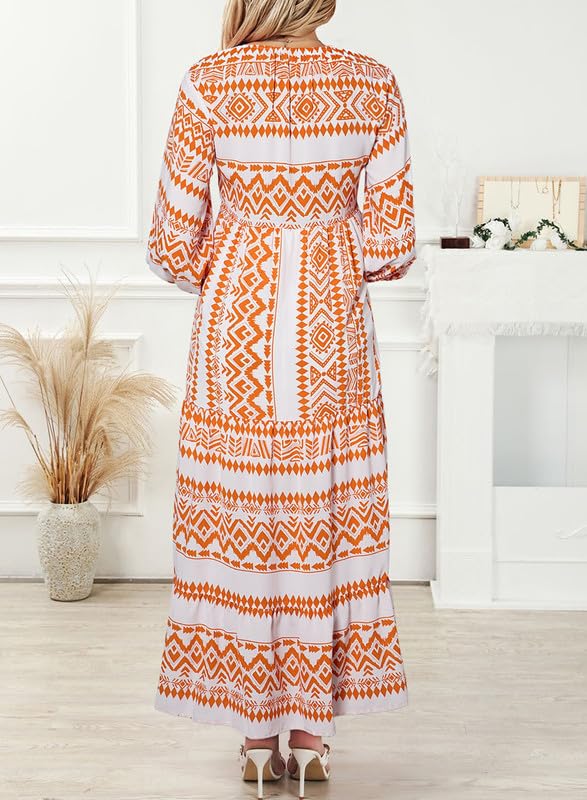 Abito Maxi Boho a Maniche Puff con Fantasia Floreale da Donna