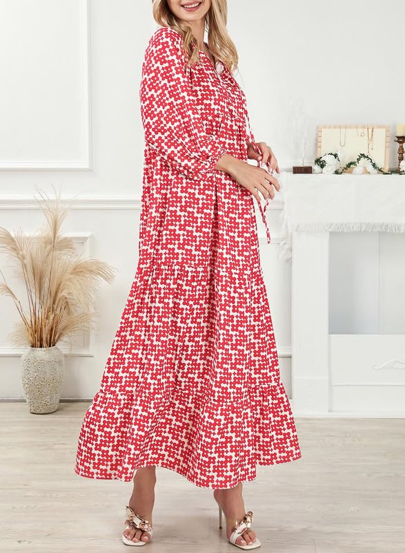Abito Maxi Boho a Maniche Puff con Fantasia Floreale da Donna