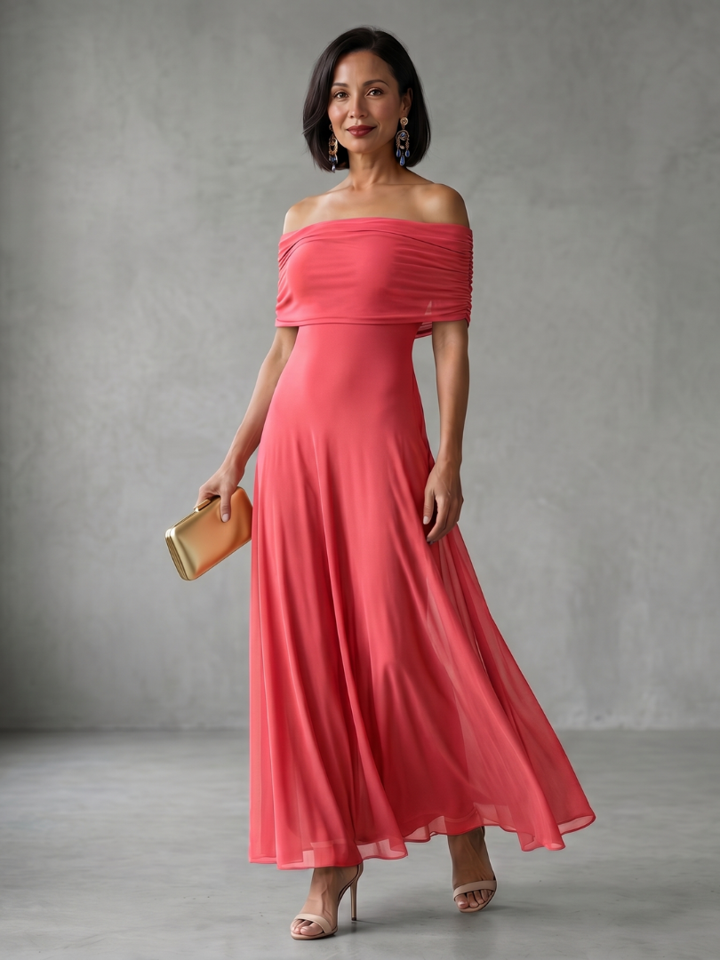 Giugno | Abito Midi Drappeggiato con Spalle Scoperte