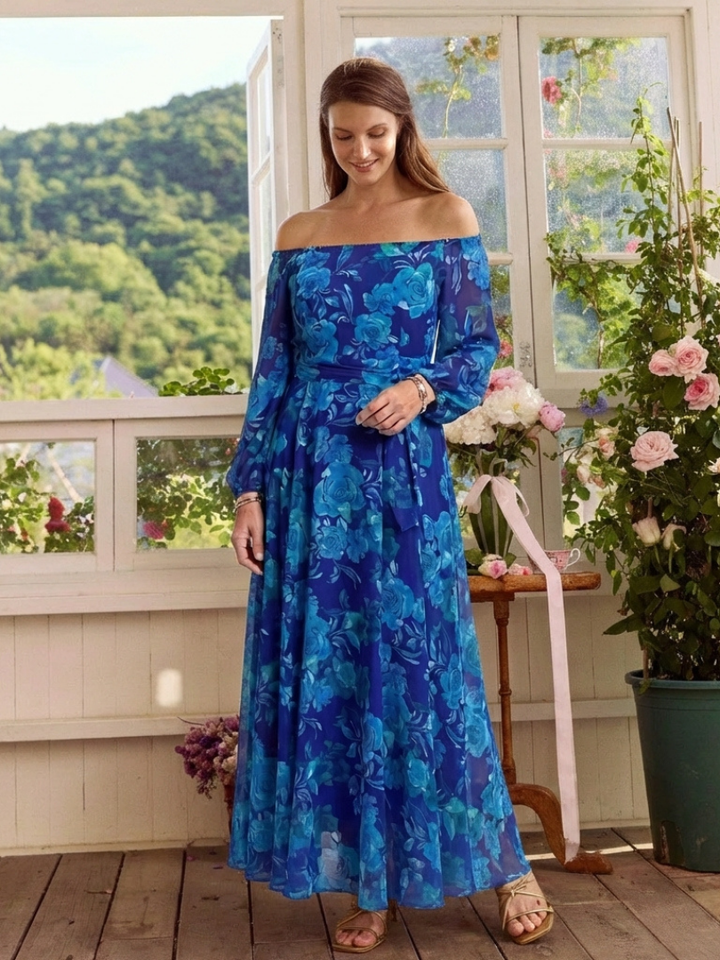 Ellis & Johnson™  | Abito Maxi Floreale Off Shoulder