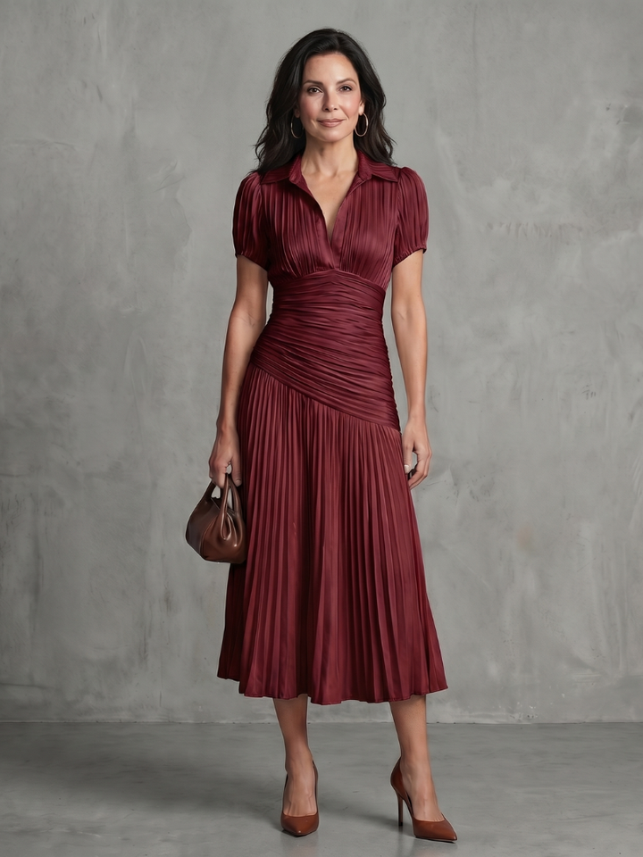 Theodora | Vestito midi a righe con vita plissettata