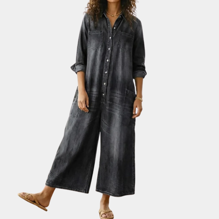 Diana | Tuta in denim di cotone morbido lavato vintage con chiusura a bottoni