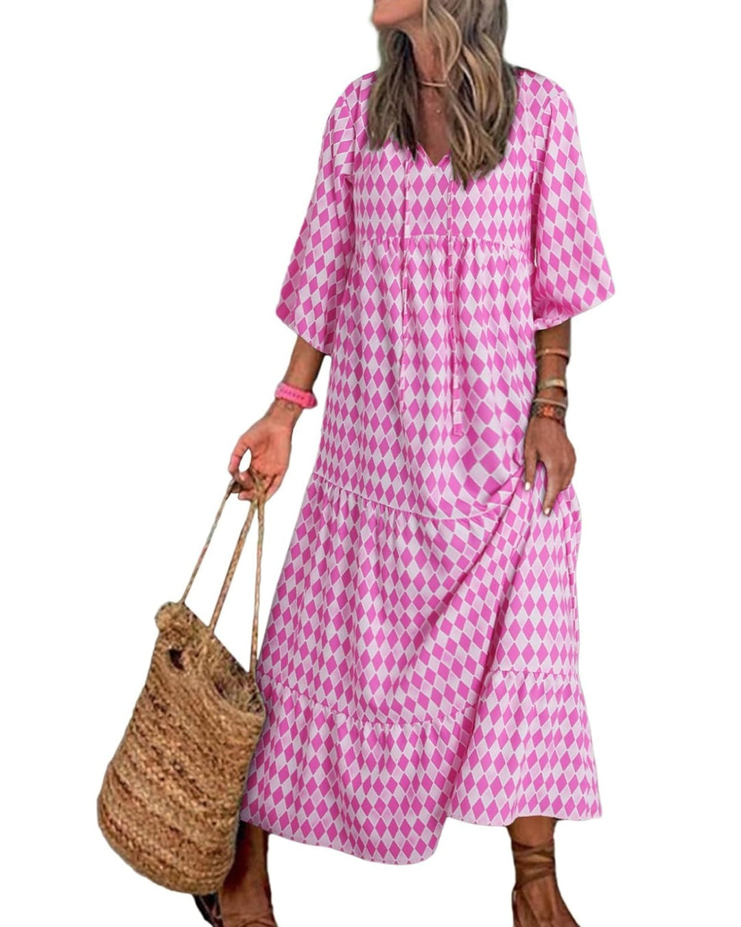 Abito Maxi Boho a Maniche Puff con Fantasia Floreale da Donna