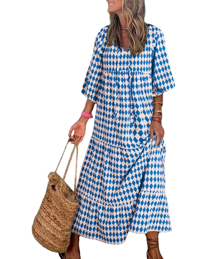Abito Maxi Boho a Maniche Puff con Fantasia Floreale da Donna
