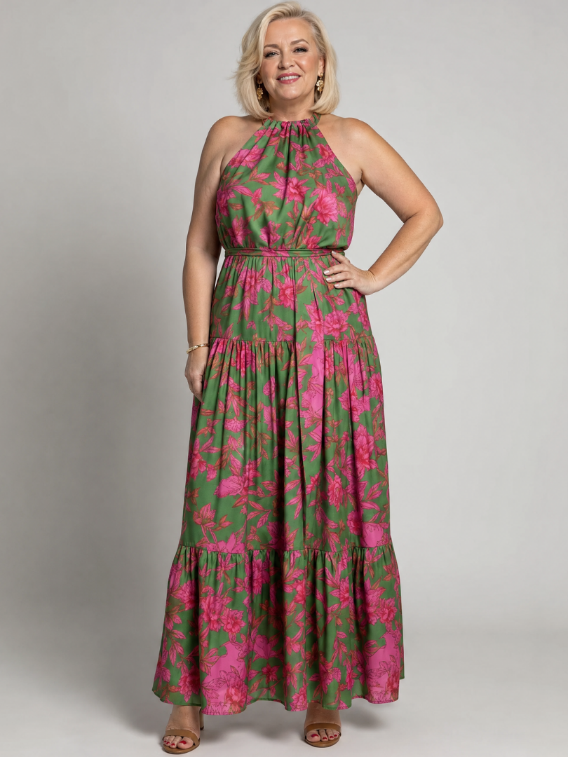Rowen | Vestito Midi con Scollo Halter Drappeggiato
