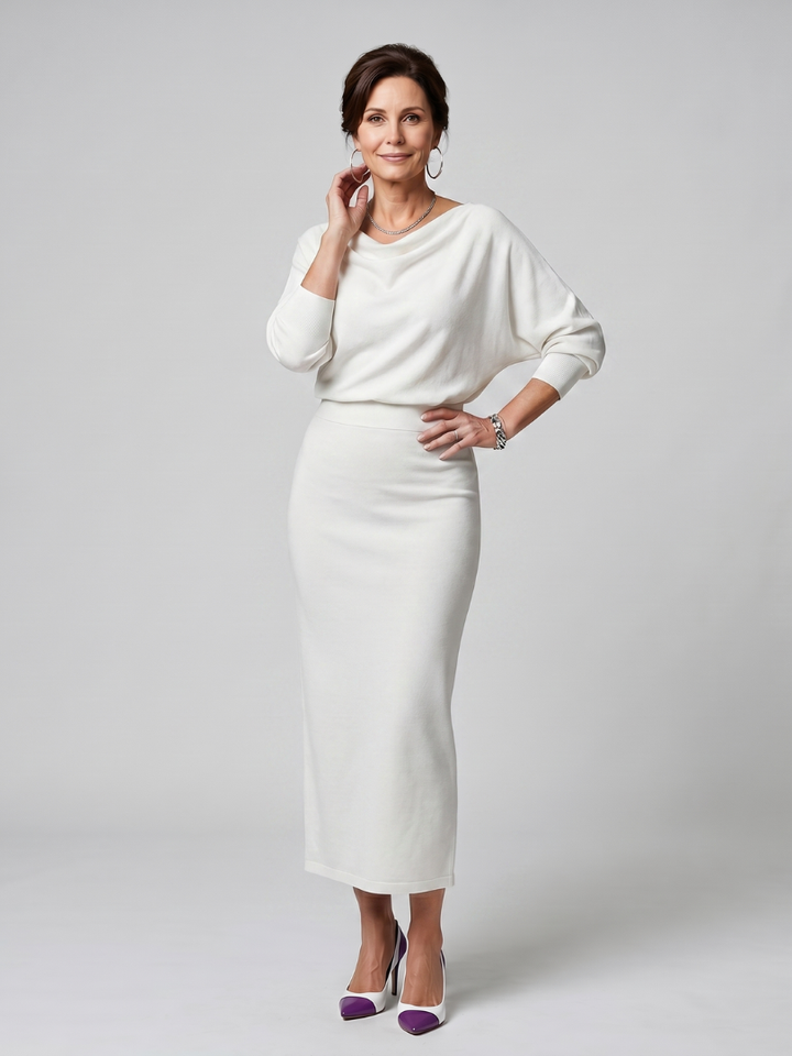 Romy | Abito midi con scollo drappeggiato e gonna aderente