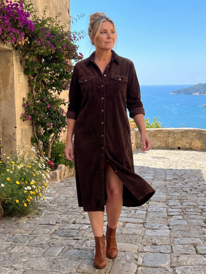 Pema | Abito midi a maniche lunghe con tasche a toppa