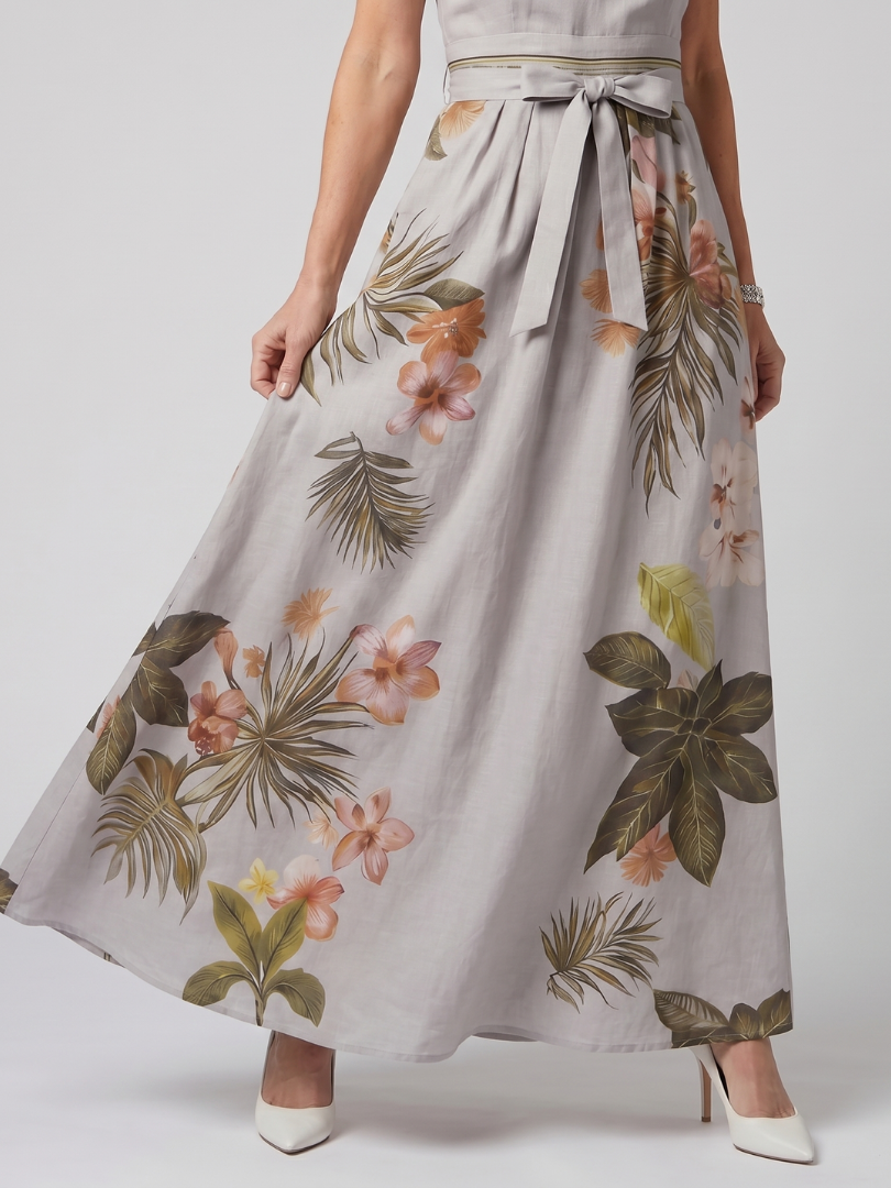 Prato | Abito Maxi con Pannello Botanico e Scollo Halter Drappeggiato