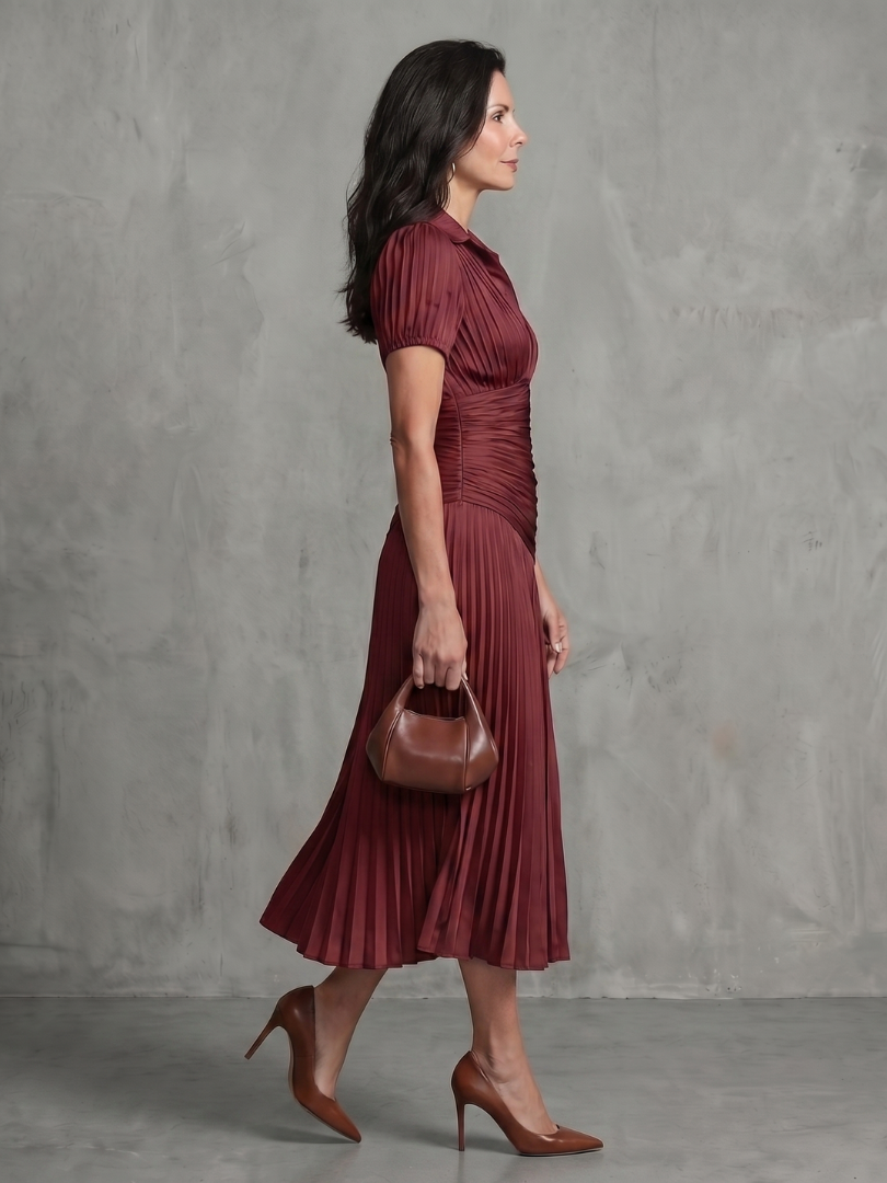 Theodora | Vestito midi a righe con vita plissettata