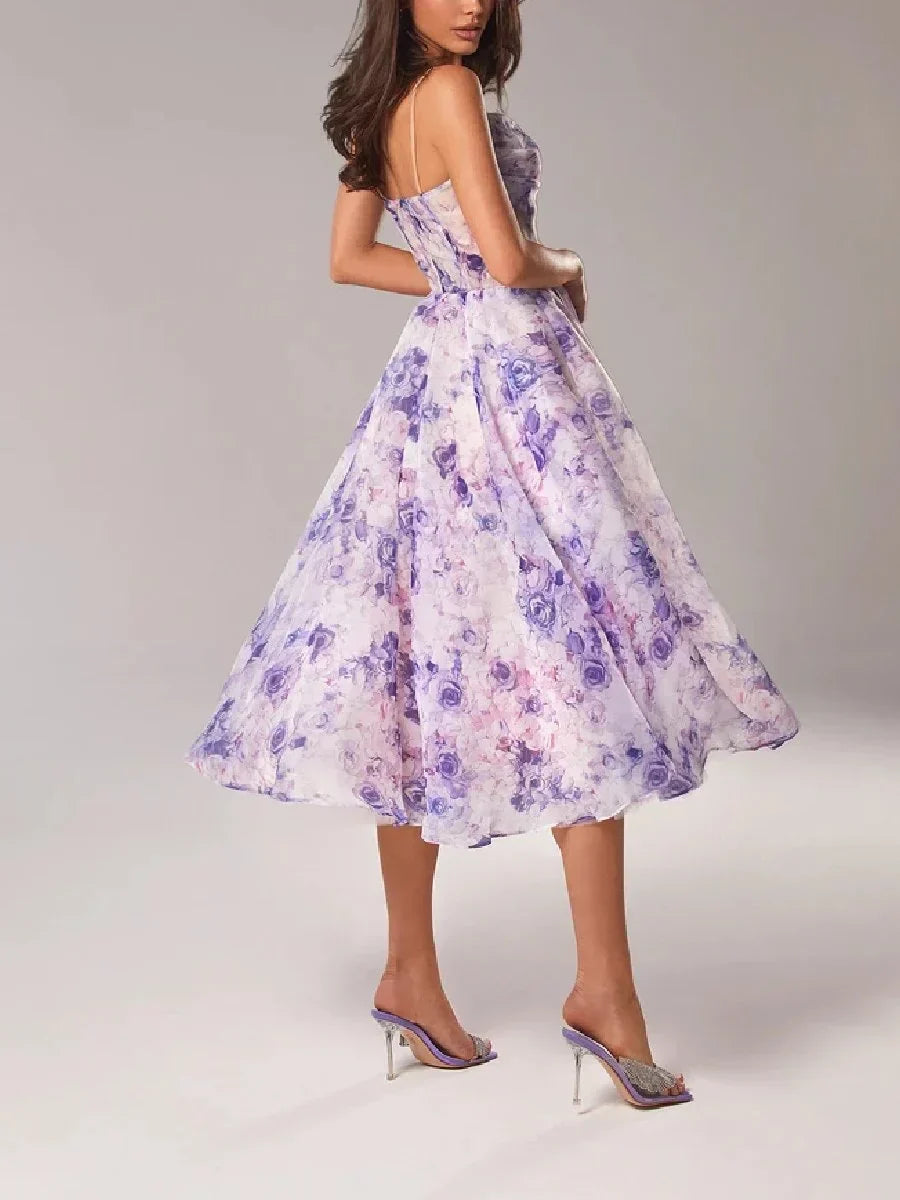Abito Elegante Stampato Senza Spalline Emilia