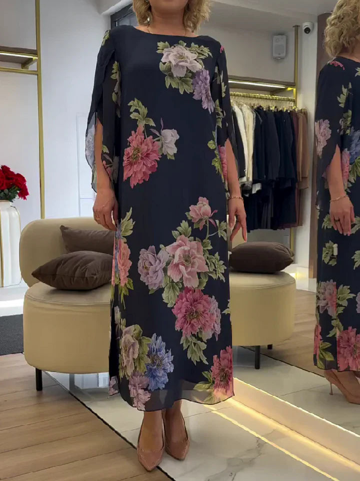Abito Maxi con Stampa Floreale in Chiffon Leggero e Confortevole