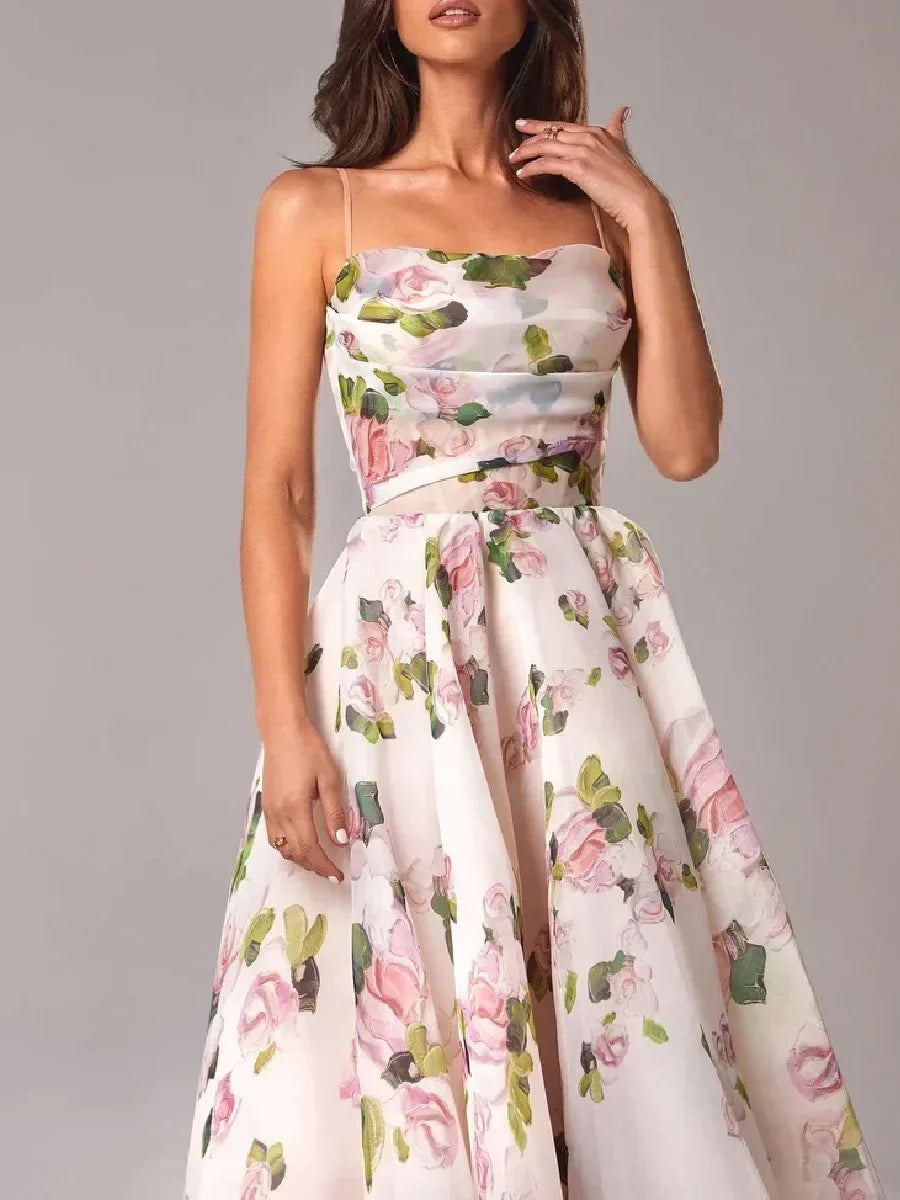 Abito Elegante Stampato Senza Spalline Emilia