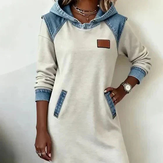 Alexa | Vestito con Cappuccio a Contrasto Accogliente