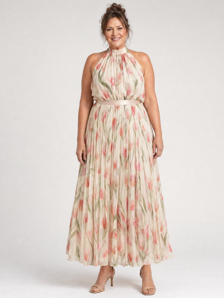 Aurelle | Abito Midi Floreale con Collo Halter
