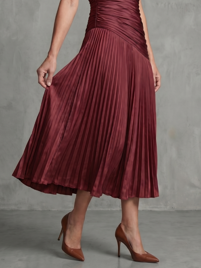 Theodora | Vestito Midi a Strisce con Vita Plissettata