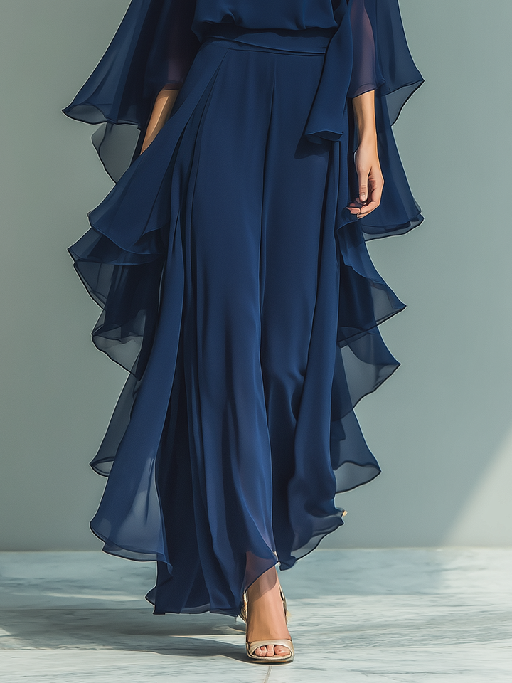 Set in Chiffon Blu Marino con Rouches