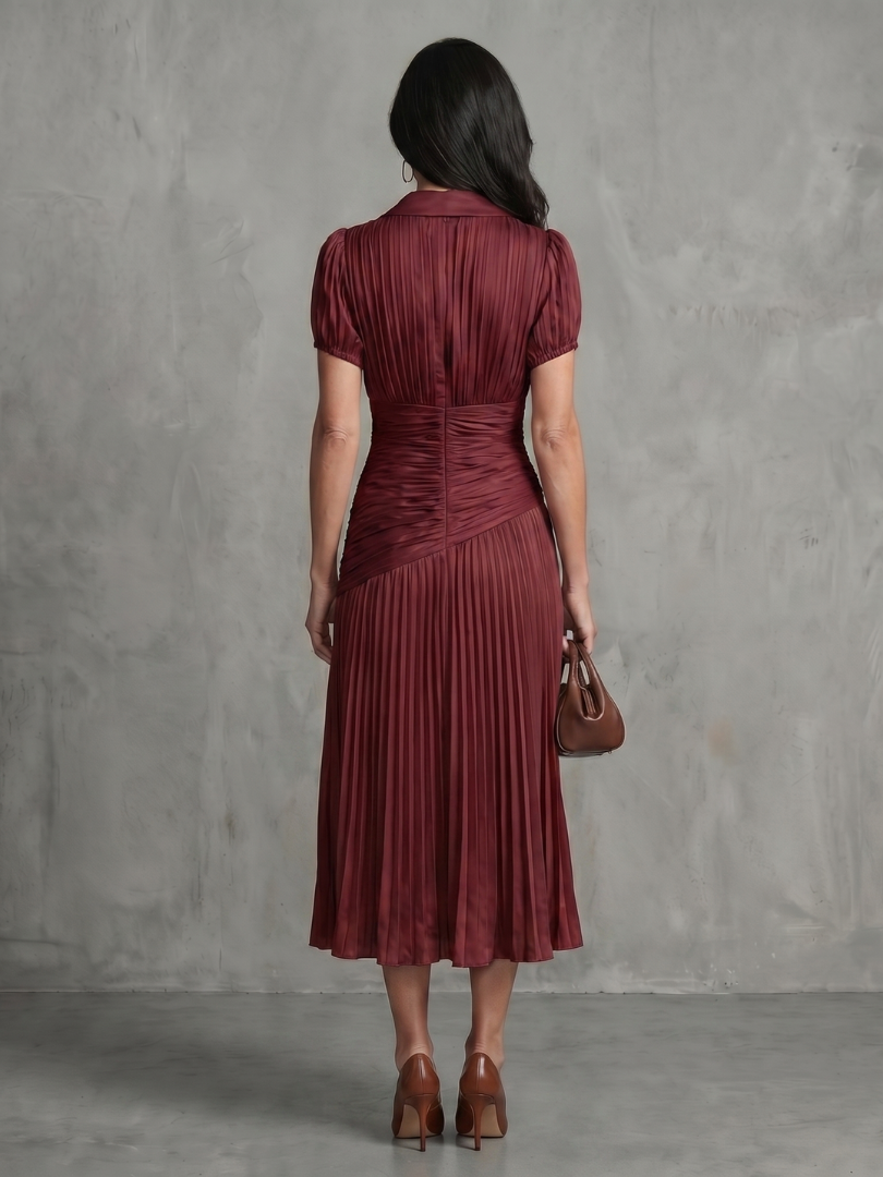 Theodora | Vestito midi a righe con vita plissettata
