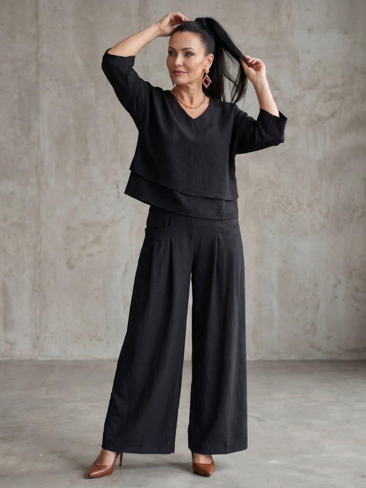Fiume | Set Top a Strati con Pantaloni Larghi