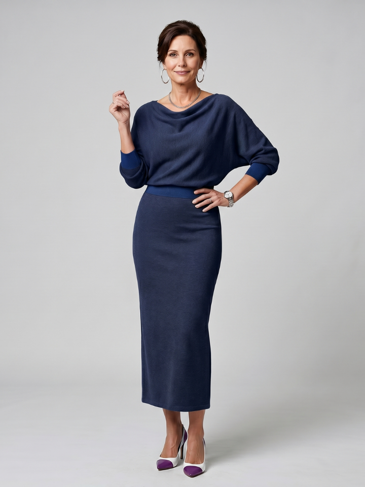 Romy | Abito midi con scollo drappeggiato e gonna aderente