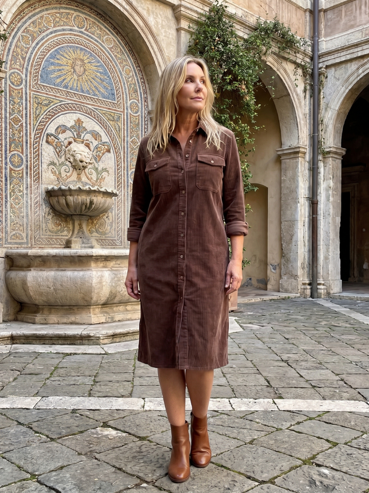 Pema | Abito midi a maniche lunghe con tasche a toppa