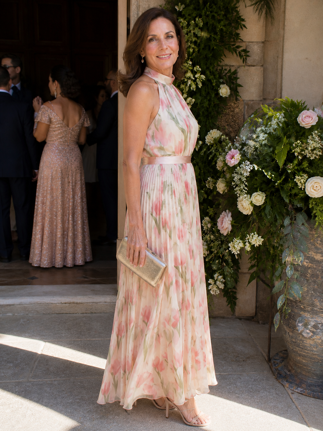 Ellis & Johnson™  | Vestito Midi a Fiori con Collo Halter