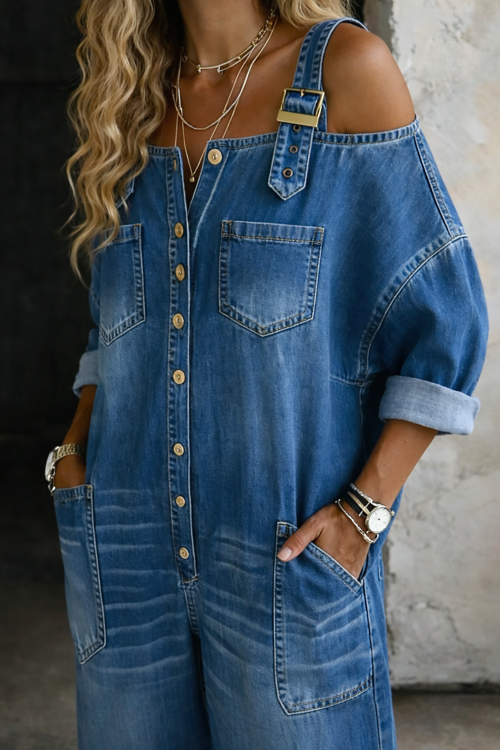 Sophia | Salopette in denim con spalle scoperte
