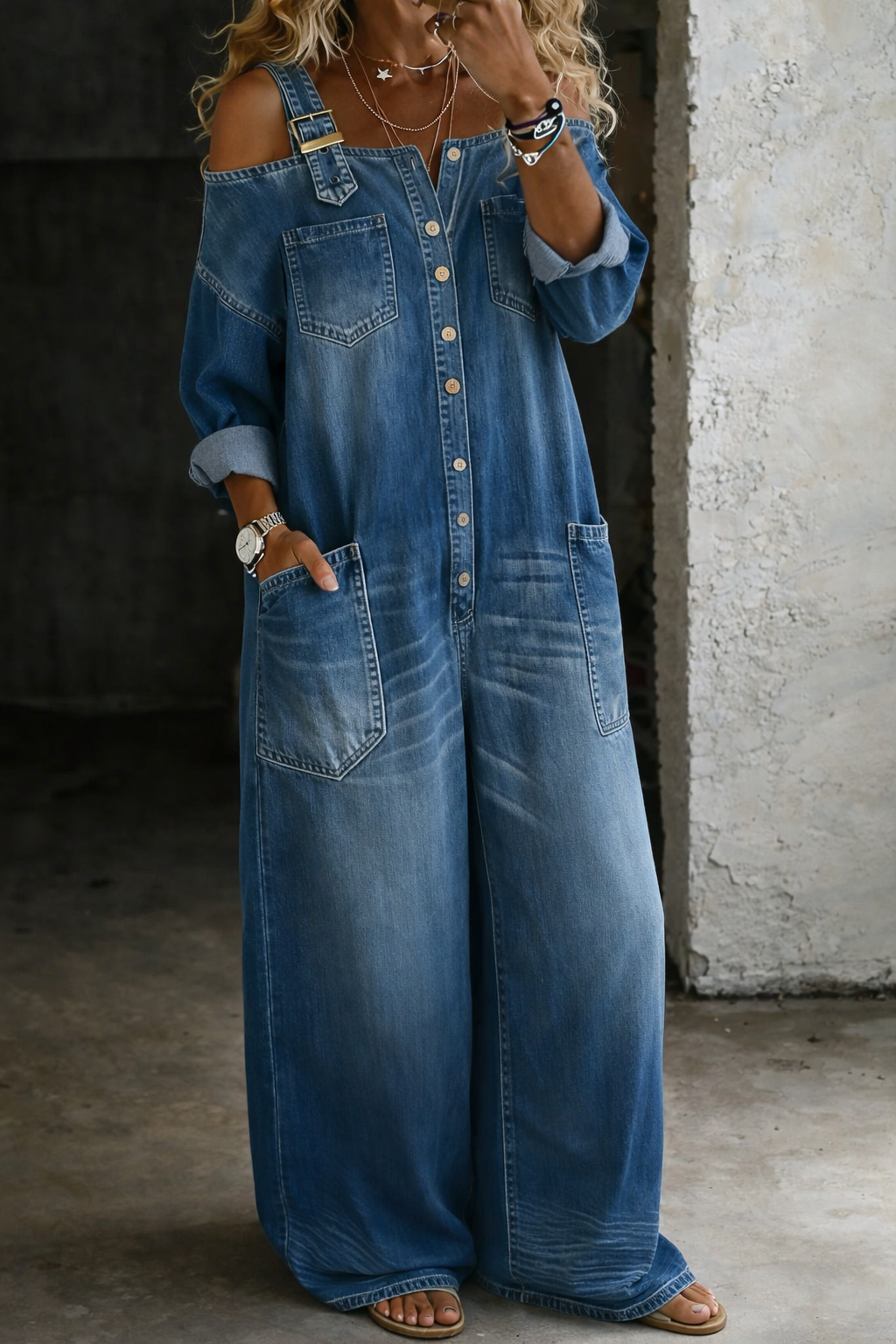 Sophia | Salopette in denim con spalle scoperte
