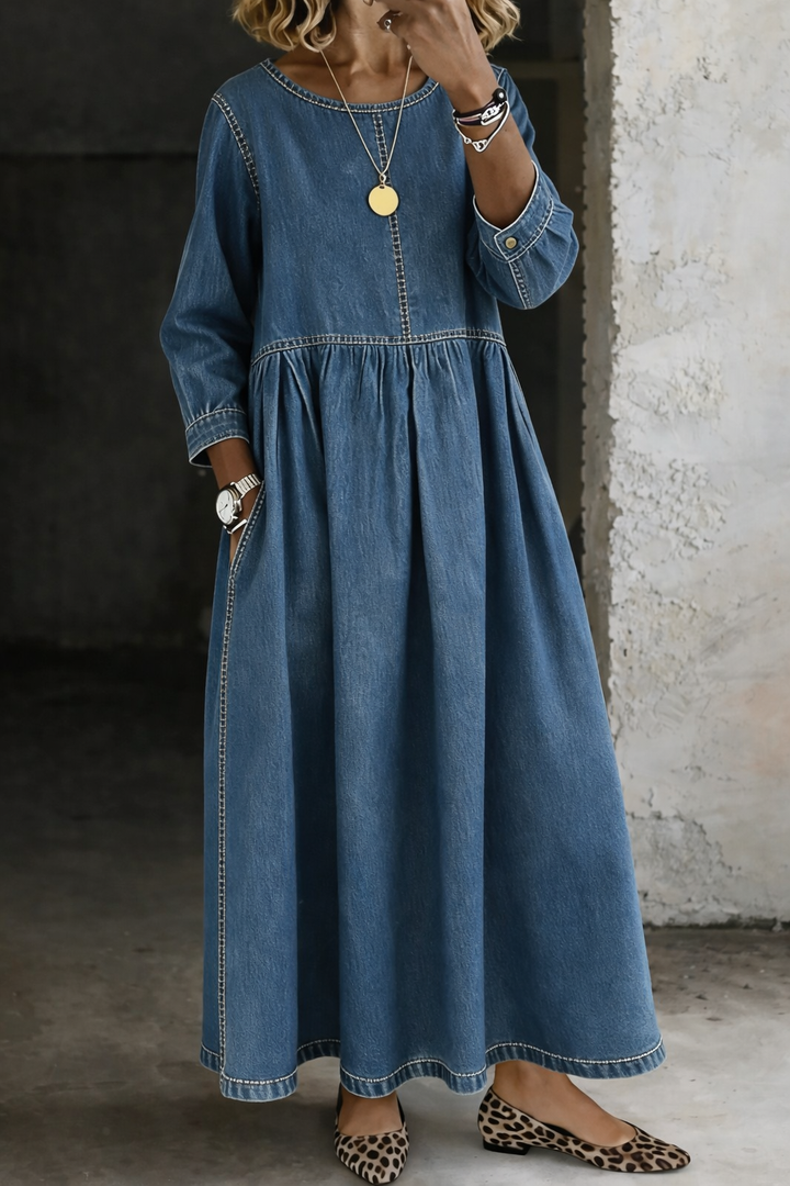 Melissa | Vestito in denim con scollatura rotonda e maniche lunghe