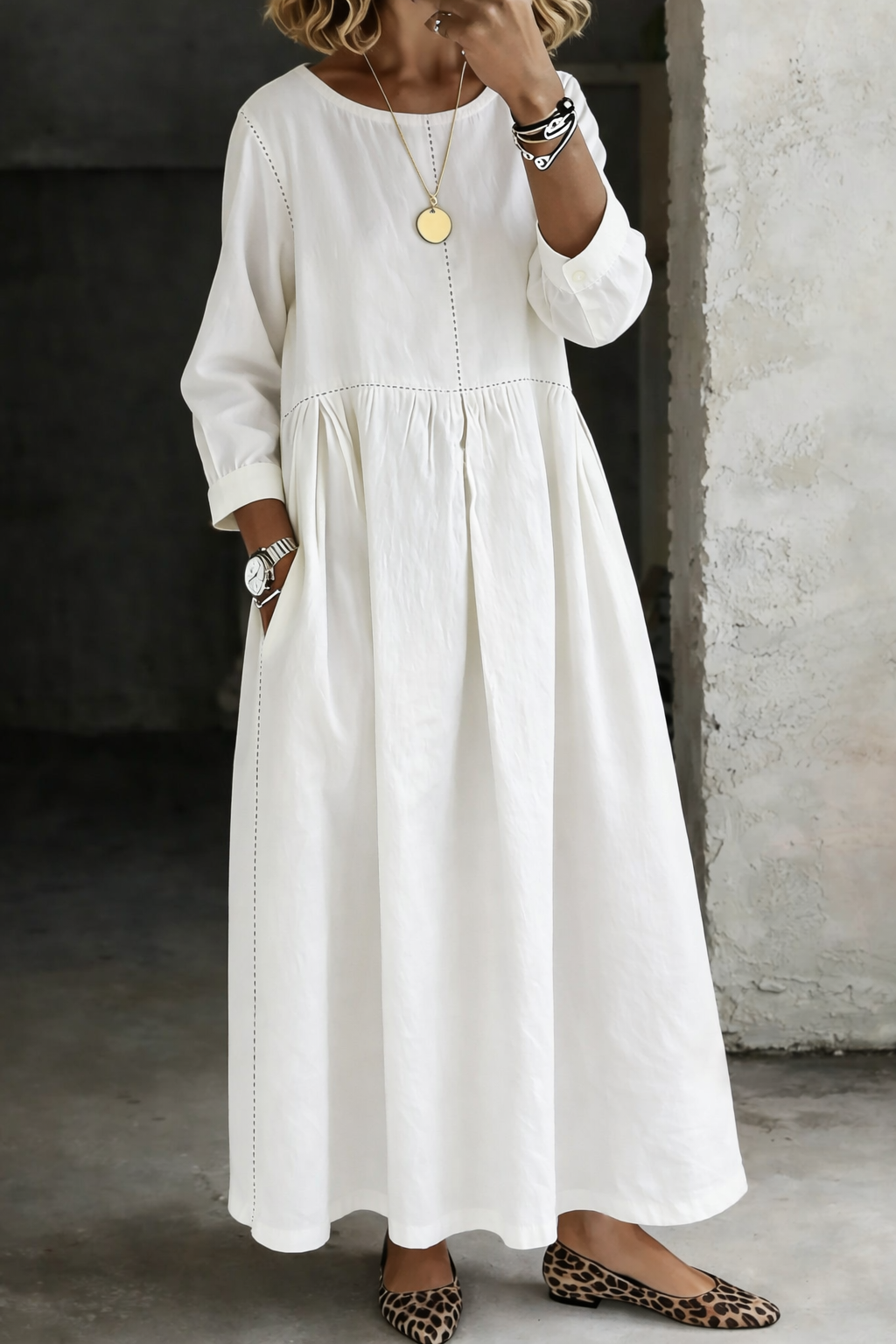 Melissa | Vestito in denim con scollatura rotonda e maniche lunghe