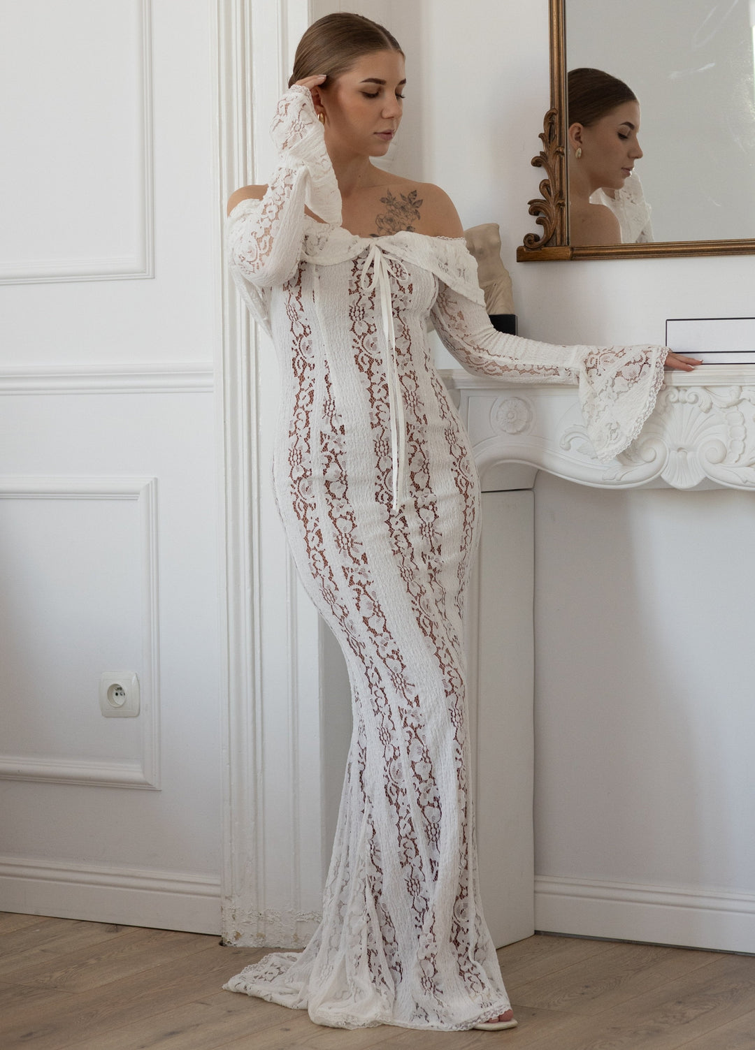 Abito Maxi in Pizzo Arielle – Bianco