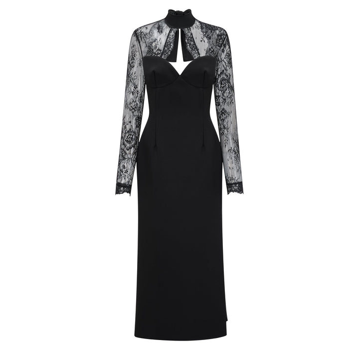 Abito Maxi con Pannelli in Pizzo Valenora – Nero