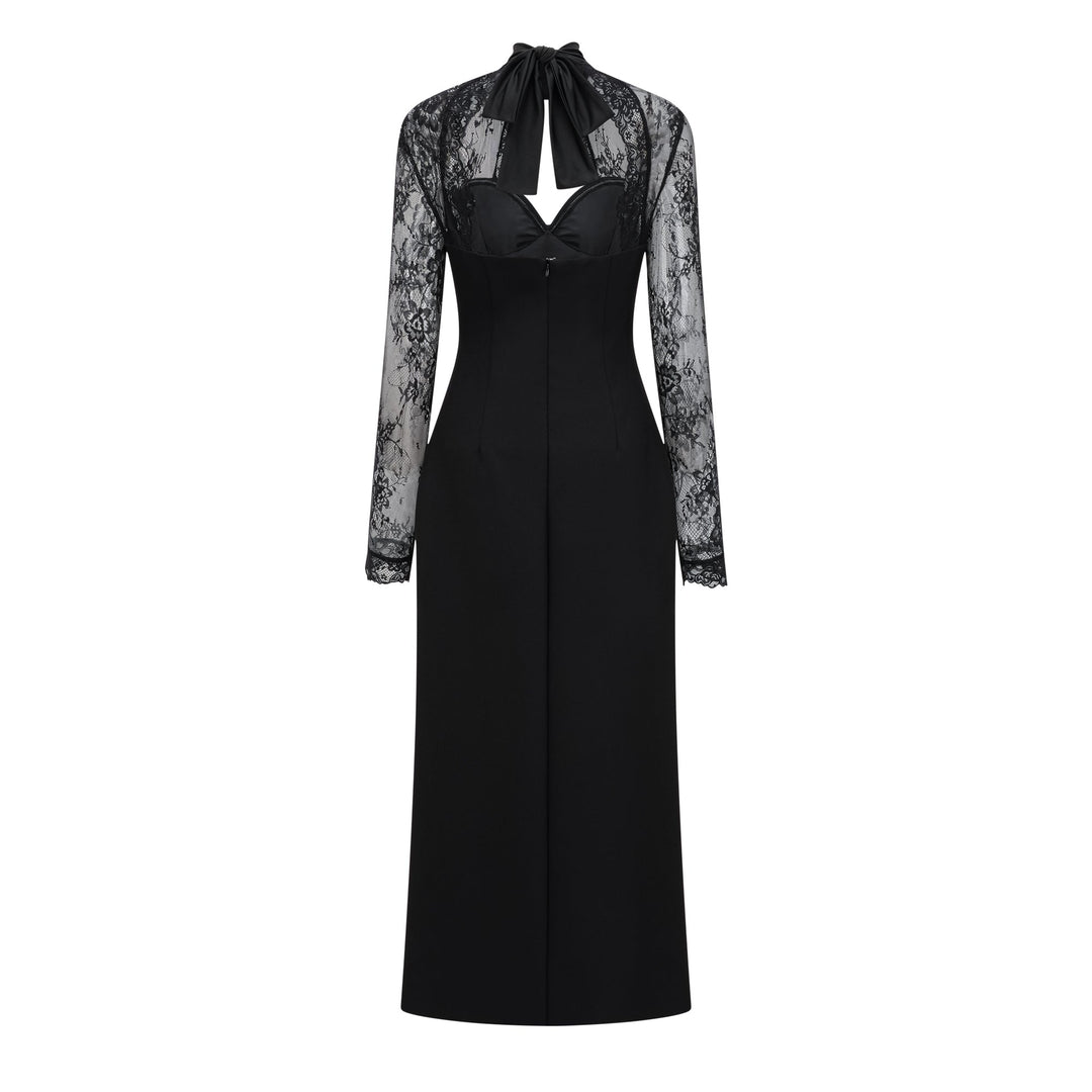Abito Maxi con Pannelli in Pizzo Valenora – Nero