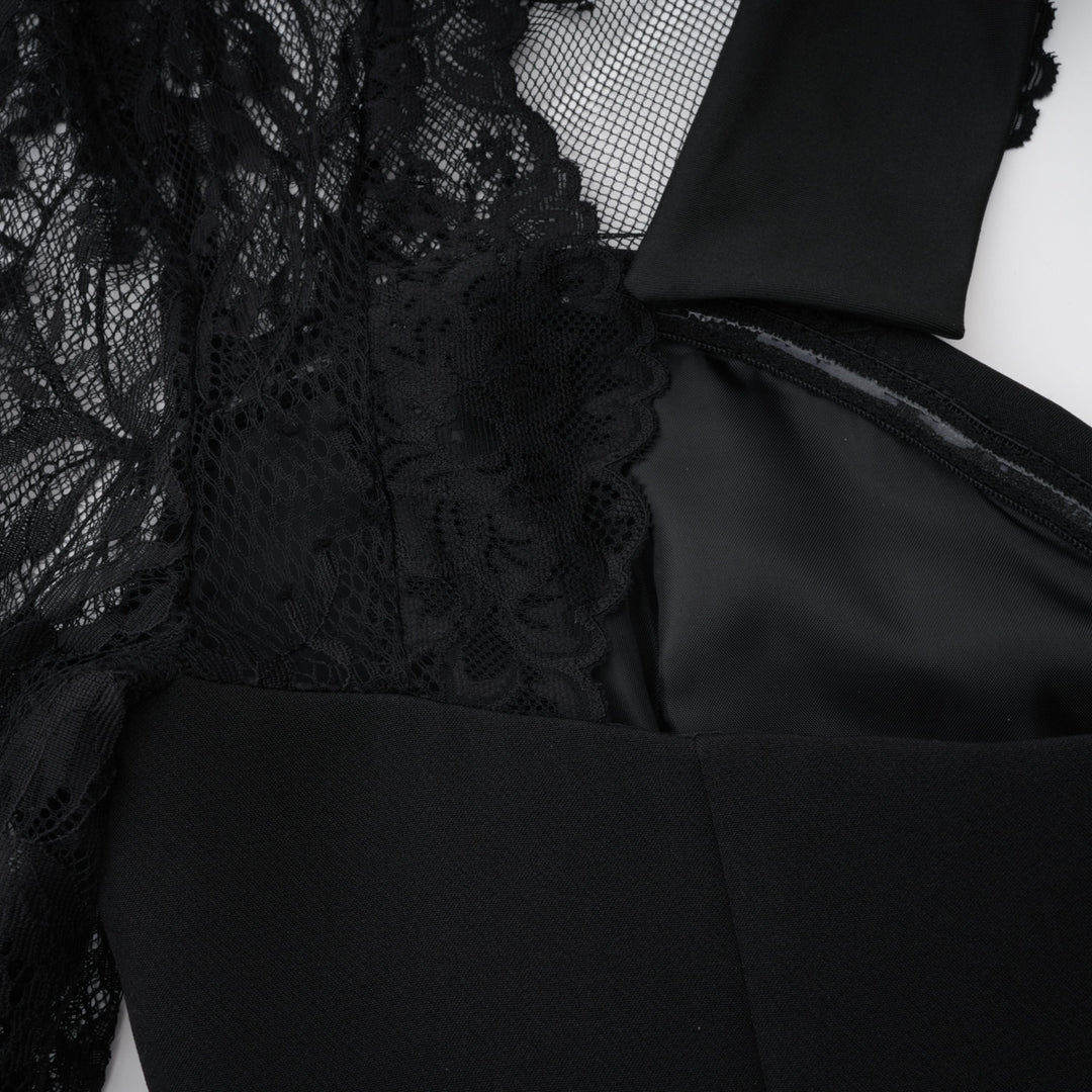 Abito Maxi con Pannelli in Pizzo Valenora – Nero