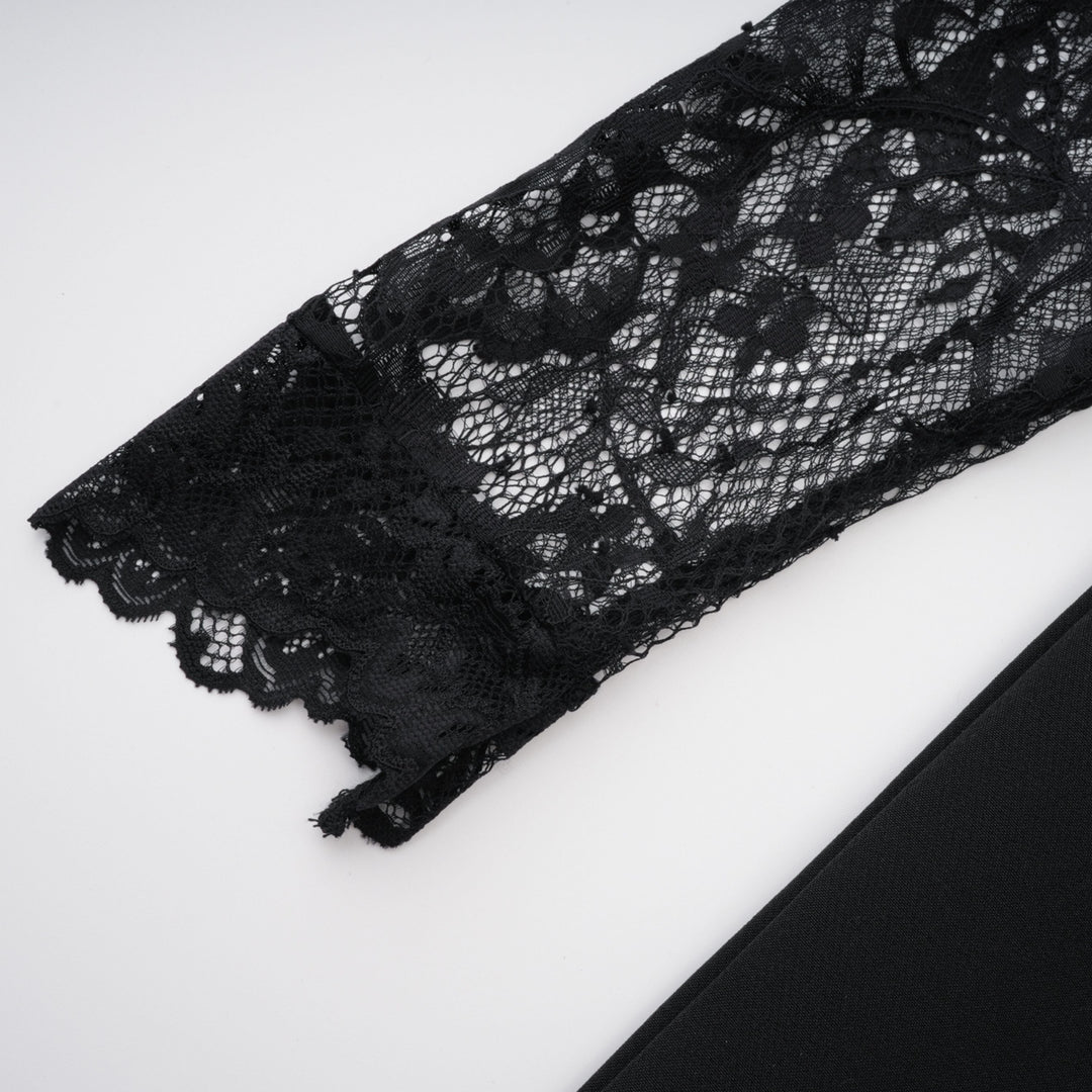 Abito Maxi con Pannelli in Pizzo Valenora – Nero