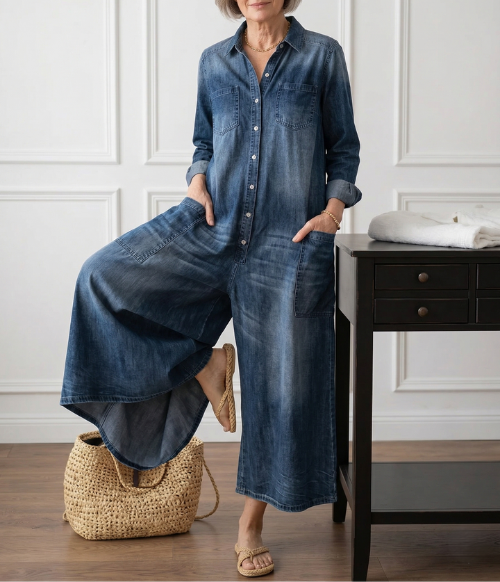 Diana | Tuta in denim di cotone morbido lavato vintage con chiusura a bottoni