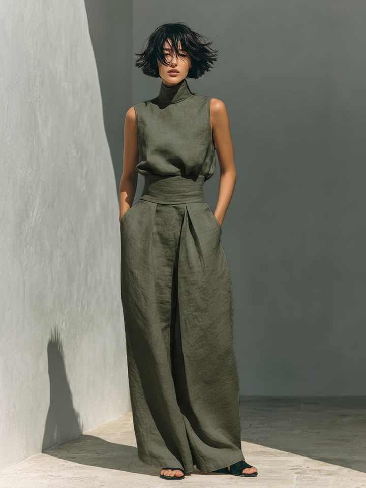 Lili – Completo minimalista in cotone e tela: canotta e pantaloni larghi per donne