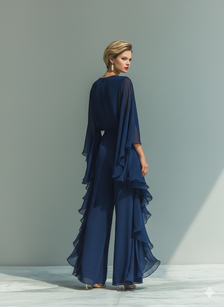 Set in Chiffon Blu Marino con Rouches