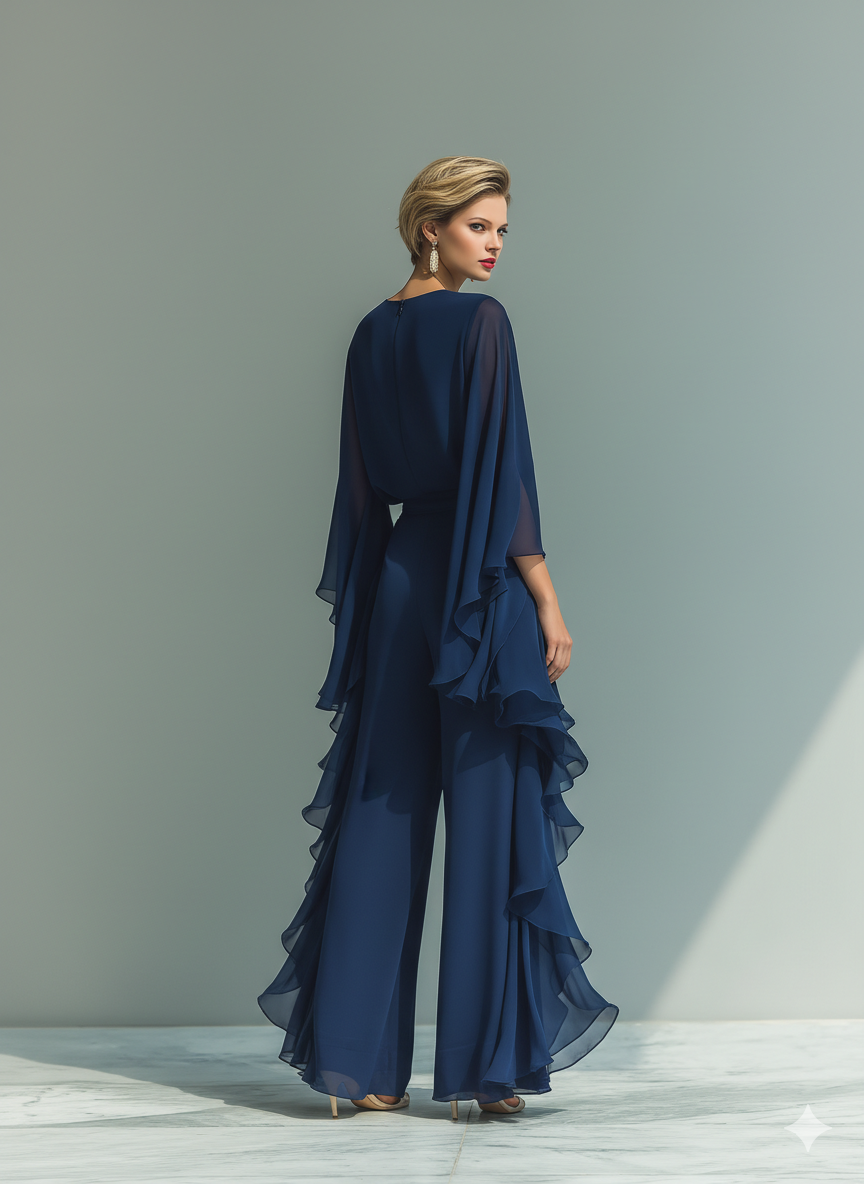 Set in Chiffon Blu Marino con Rouches