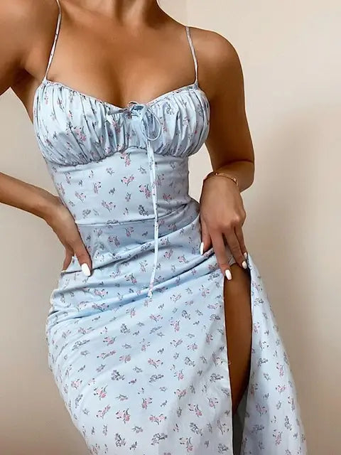 Abito Maxi Slip Arricciato a Fiori