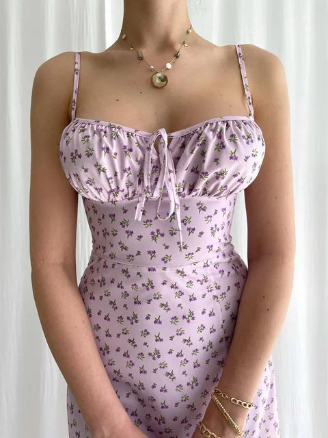 Abito Maxi Slip Arricciato a Fiori